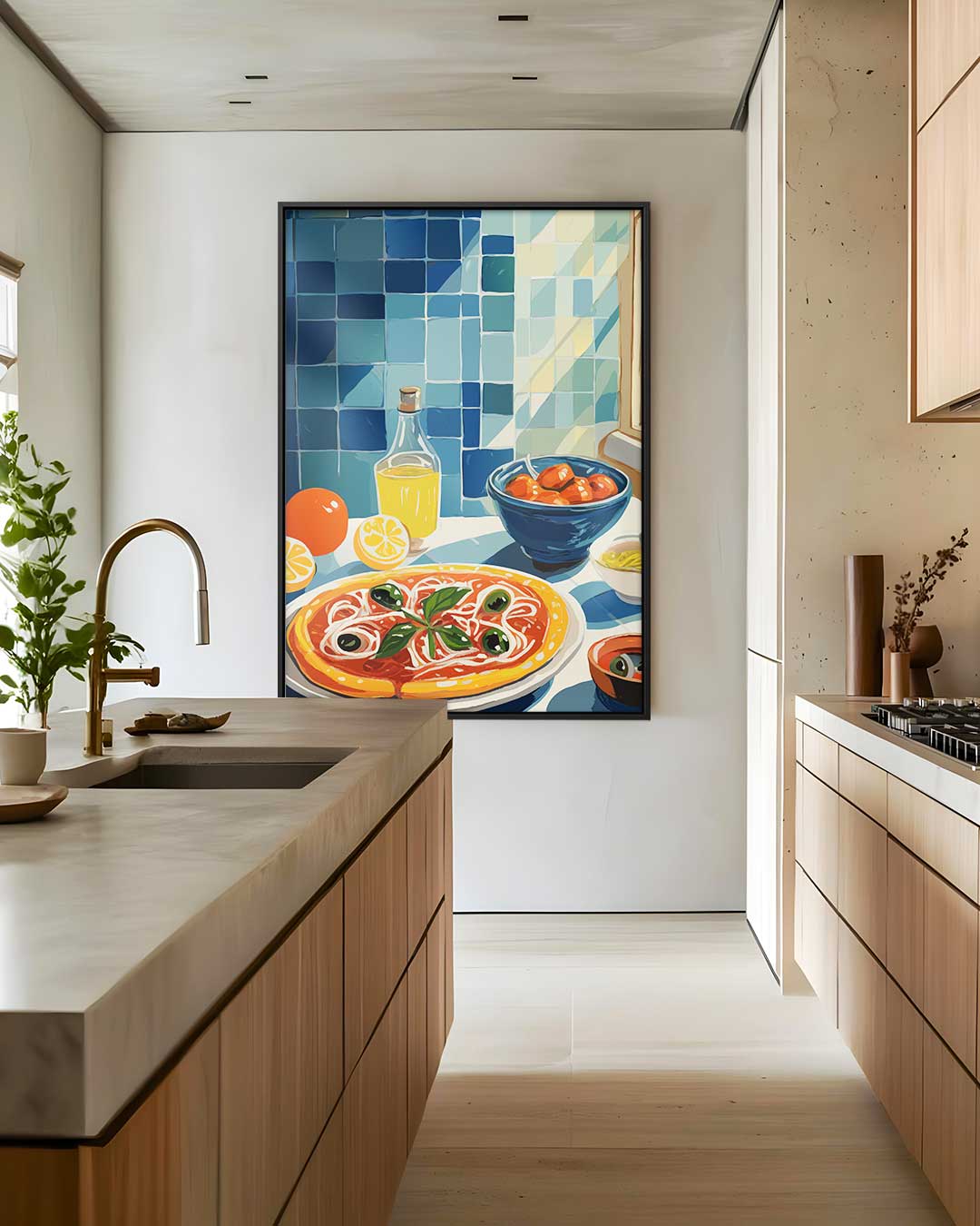 Mediterrane Ontbijt Scène – staand kunstwerk voor modern interieur
