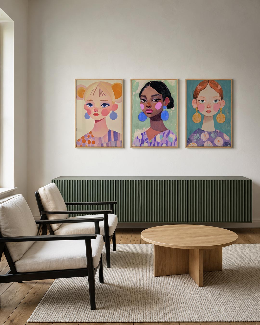 Kleurrijke portretvibes posterset – tweede productweergave – een speelse compositie met zachte pasteltinten