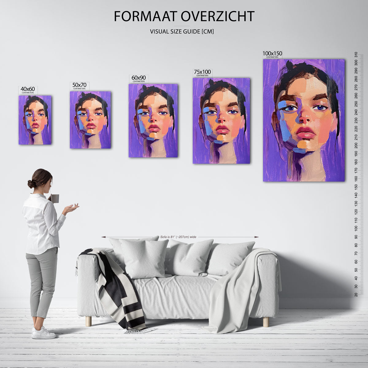 Portretstudie – Dynamische – moderne staande wandkunst
