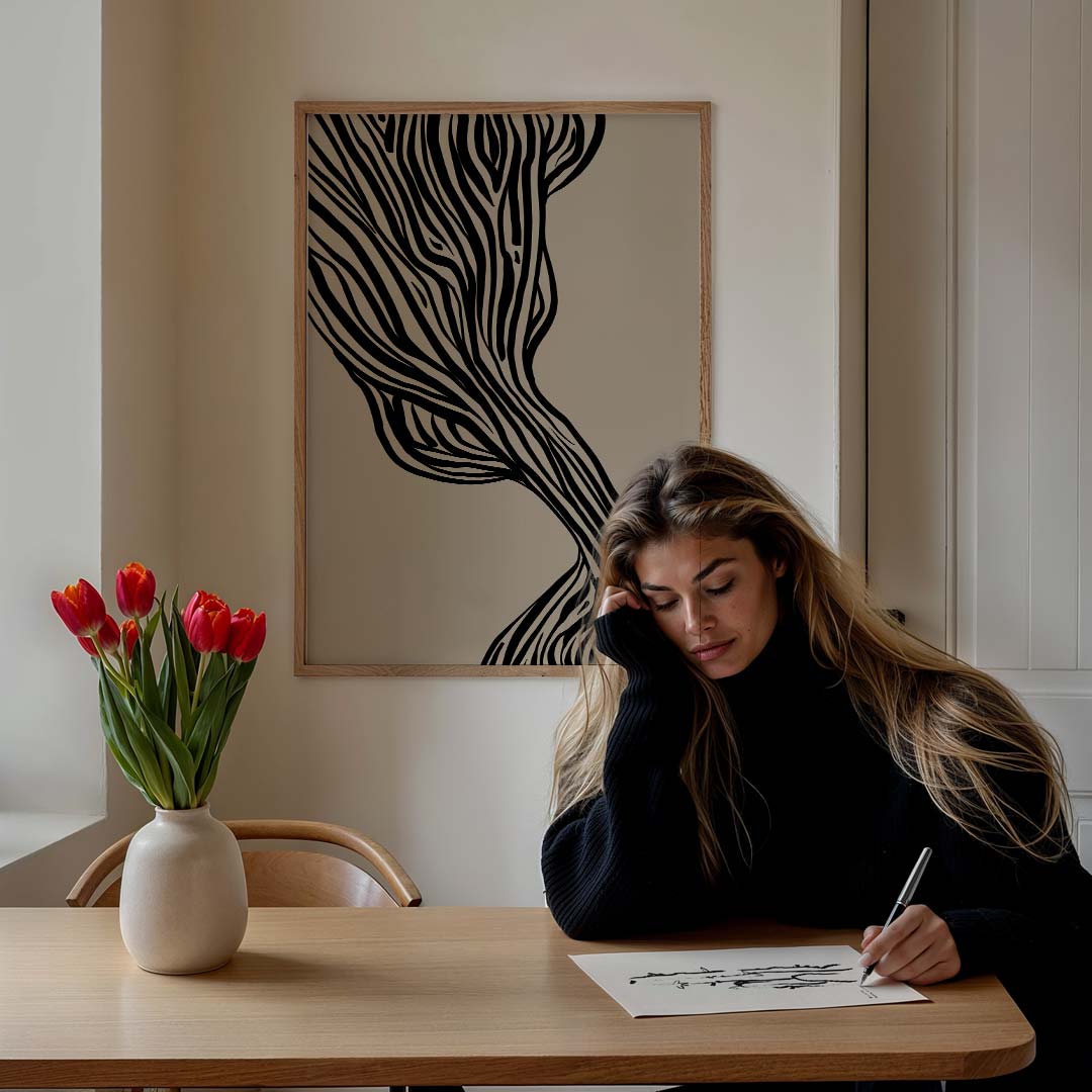 Abstracte Zebra Kunst – staande muurposter met abstracte vormen