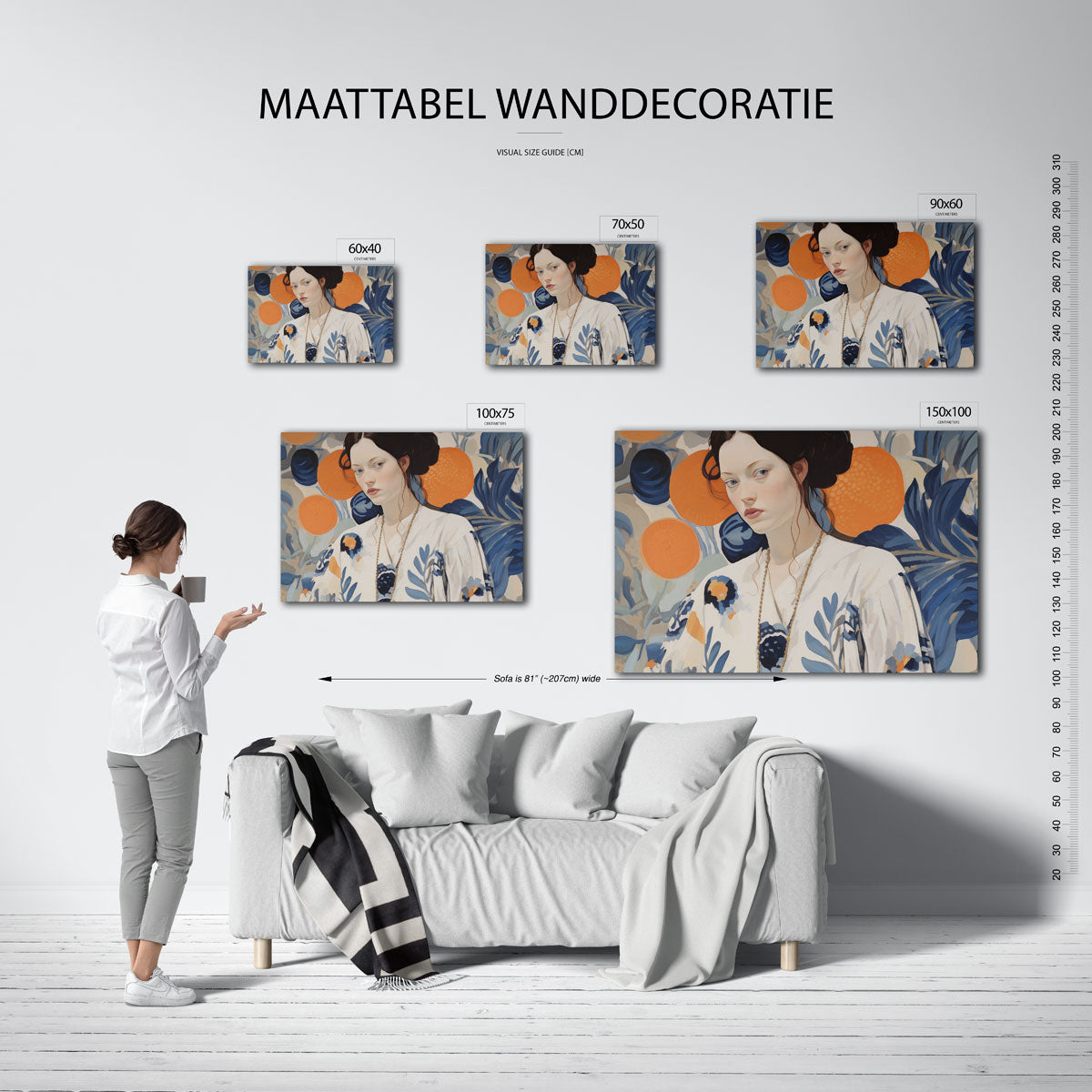 Vrouwelijk portret met patronen – Vrouwelijk – moderne liggende wanddecoratie