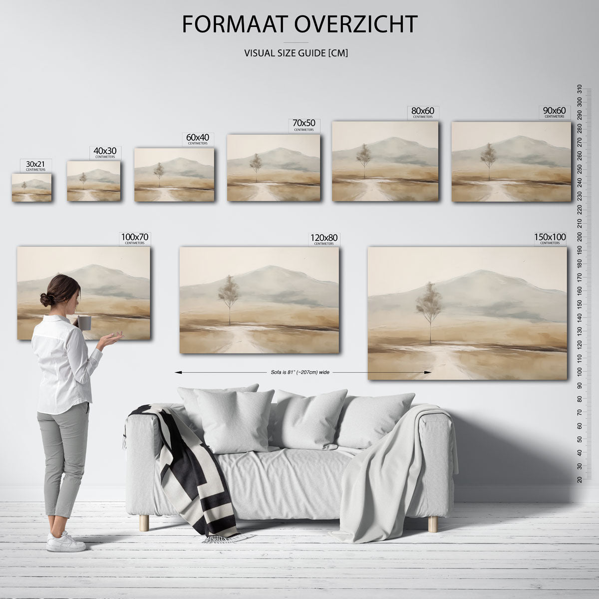 Landschap met boom – liggende muurposter met kleurrijke abstracte vormen