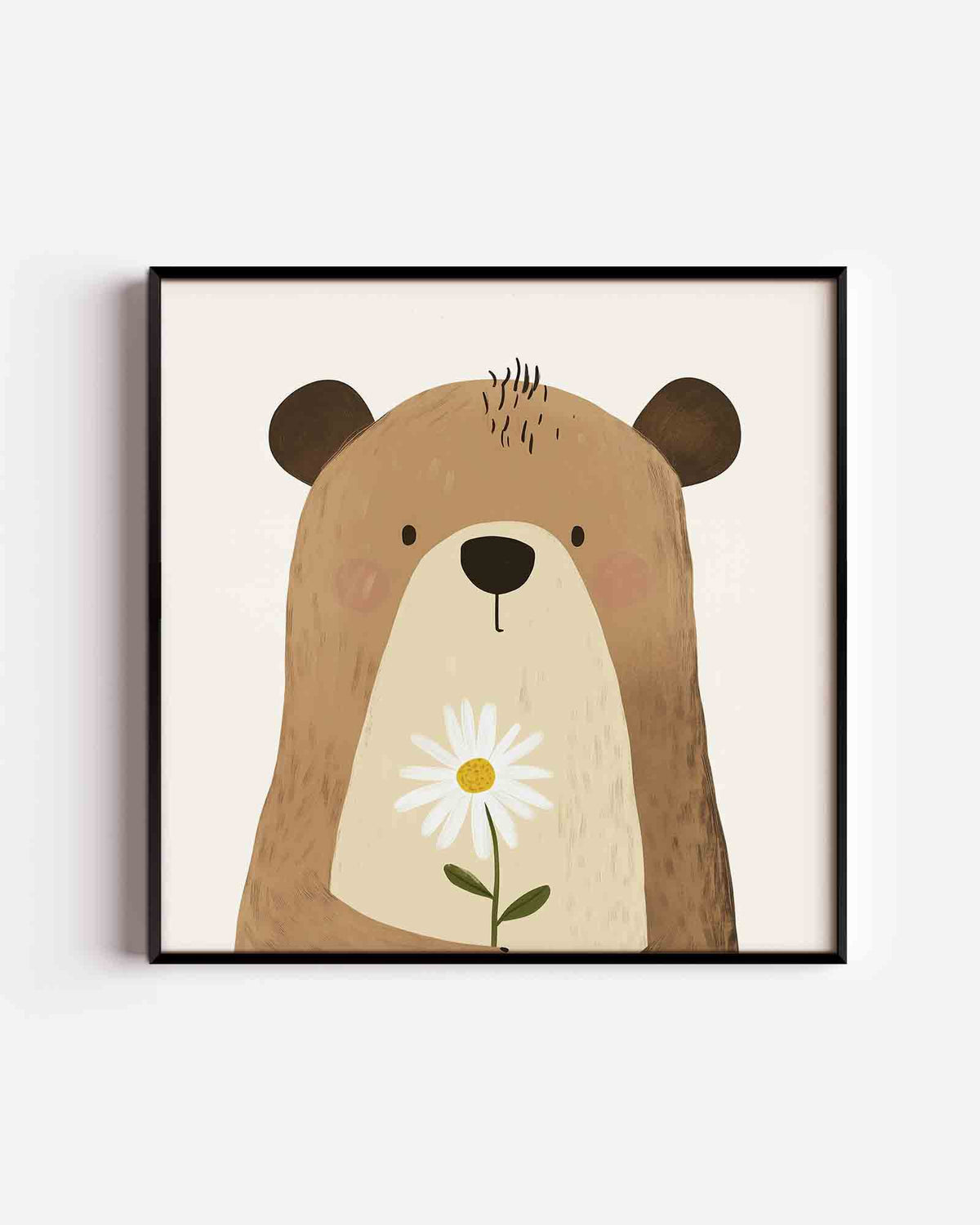 Beer met bloem – vierkante kinderposter als wanddecoratie