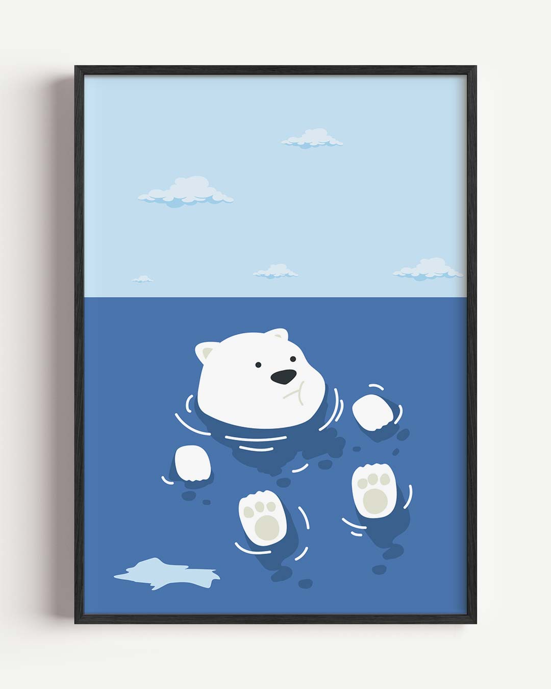 Zwemmende IJsbeer – kids portret poster als wanddecoratie
