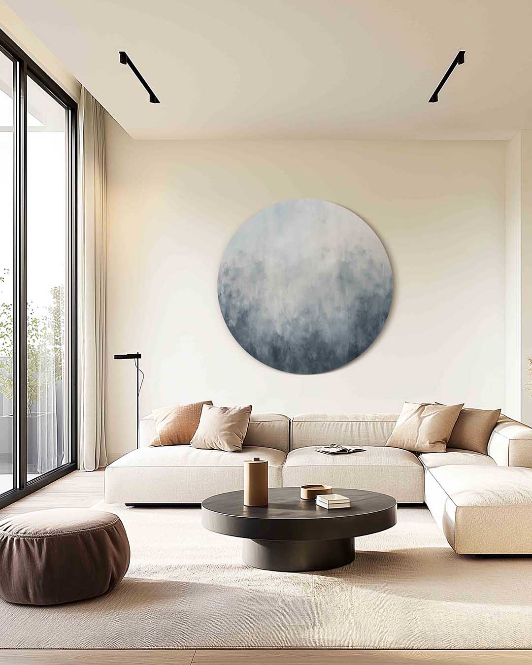 Abstracte blauwe – kleurrijke muurcirkel als ronde wanddecoratie