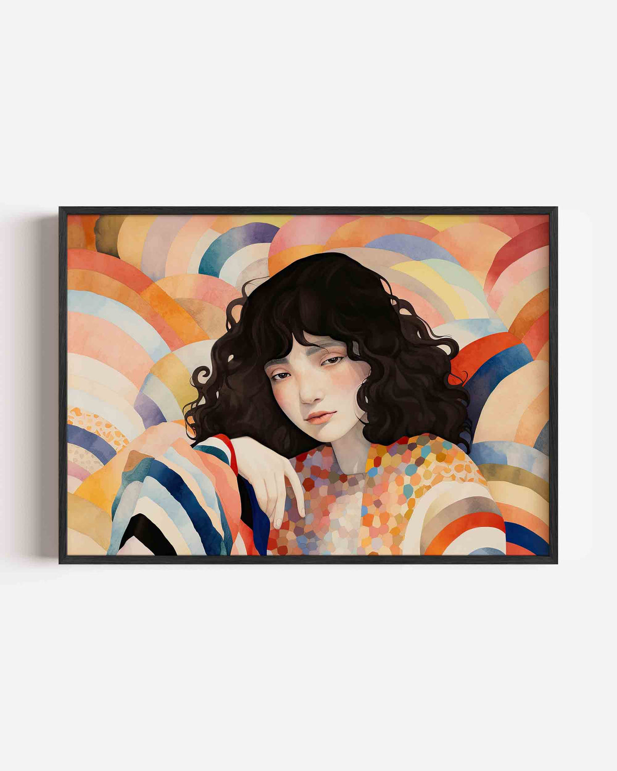 Vrouw met golvende achtergrond – hedendaagse illustratie poster in landscape formaat