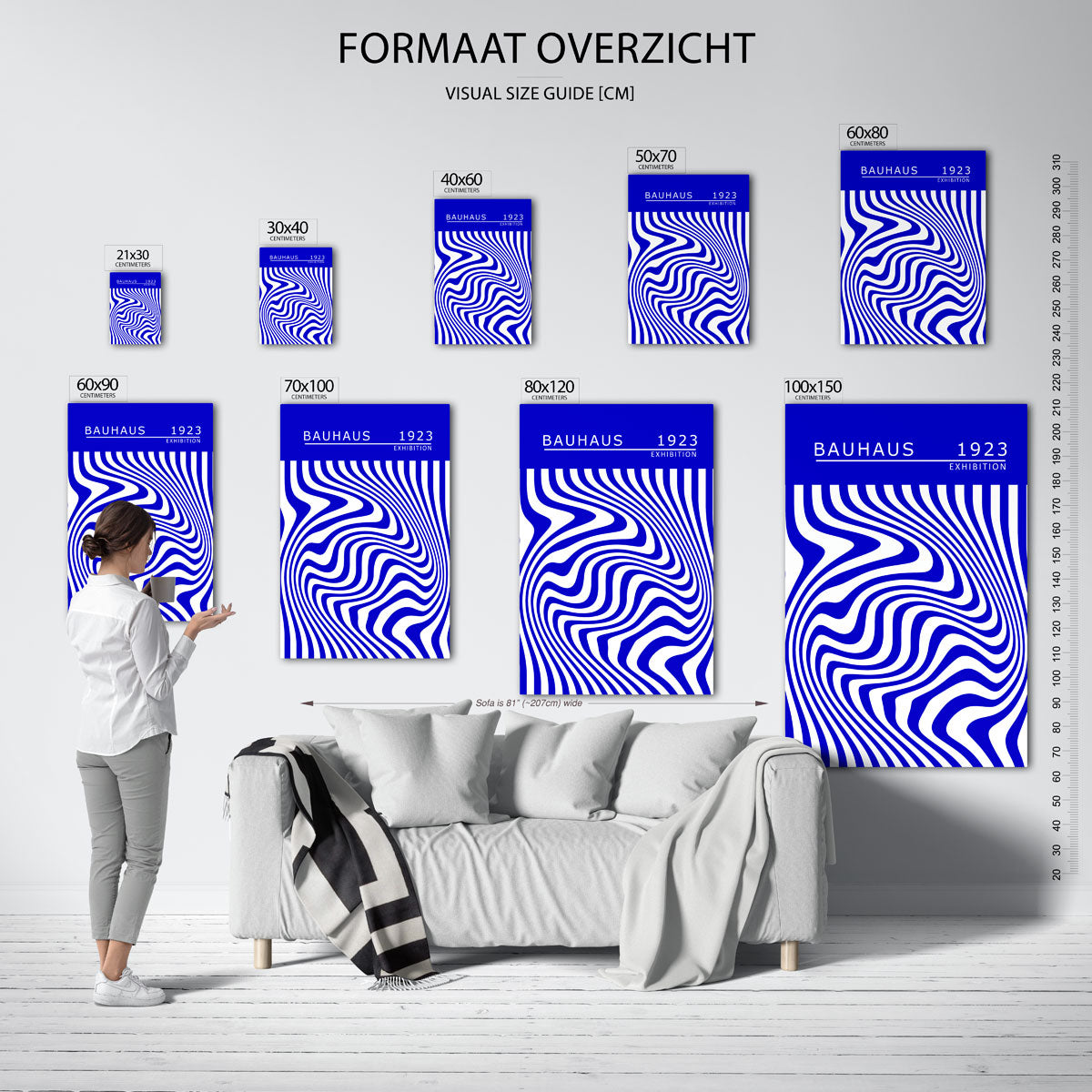 Golvend lijnenspel – geometrische poster in Bauhaus-stijl van WallArtistic