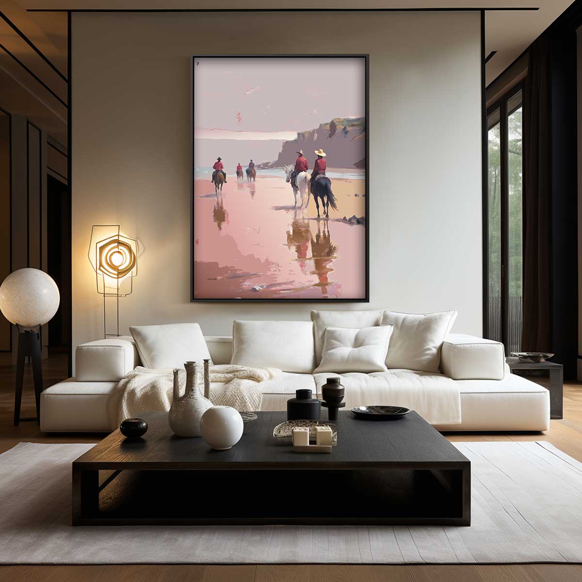Strandrit bij Zonsondergang – dibond wanddecoratie in staand formaat