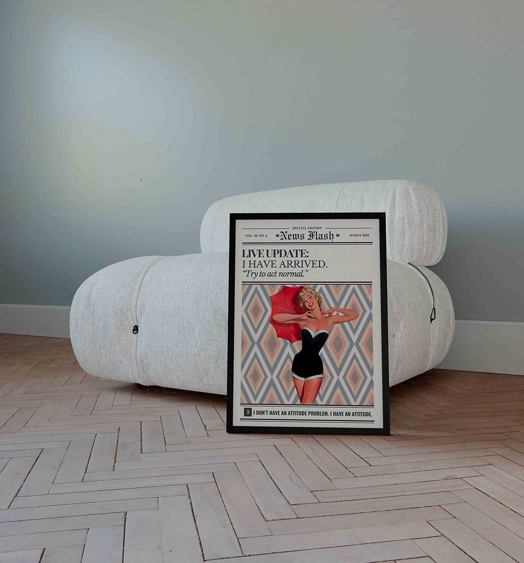 Vrolijke vrouw met paraplu – Pop Art wandkunst als portret poster