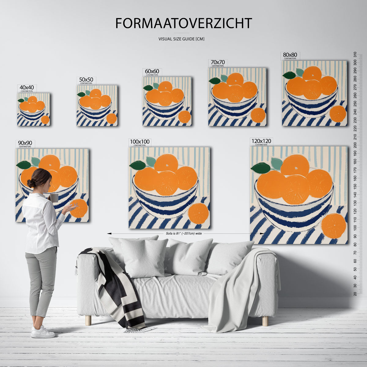 Mand met sinaasappels – vierkante muurposter voor keuken of eethoek