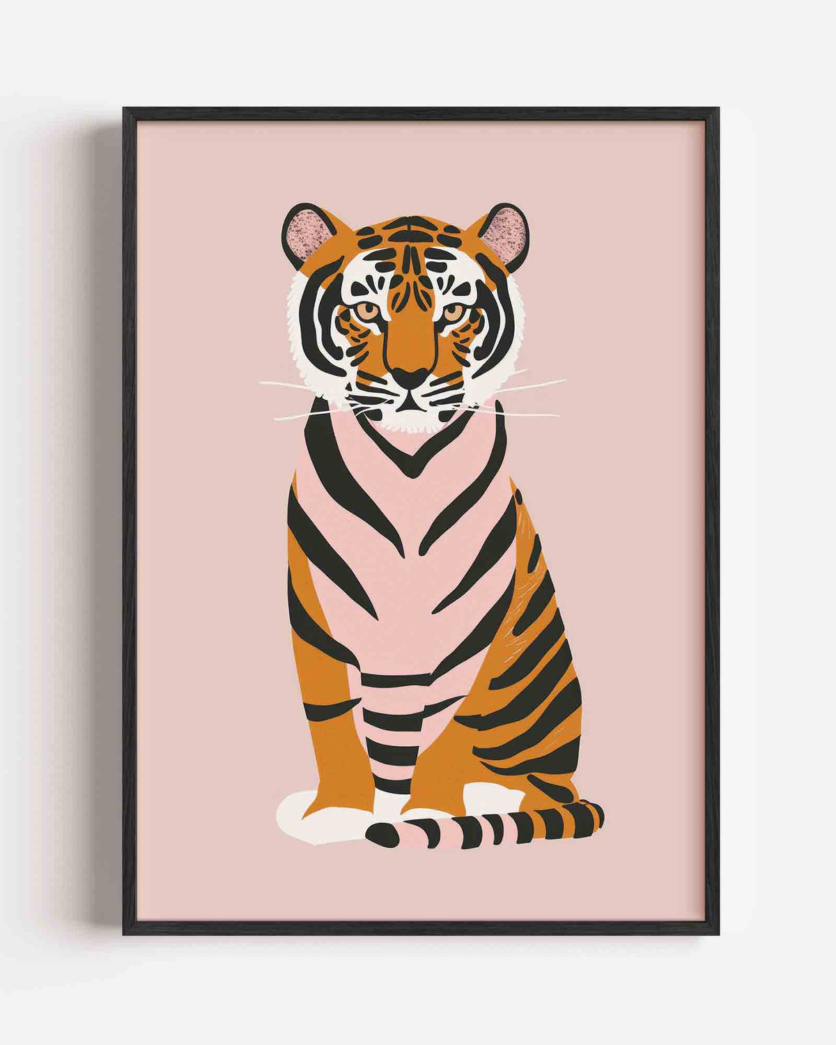 Tijger op roze achtergrond – kids portret poster als wanddecoratie
