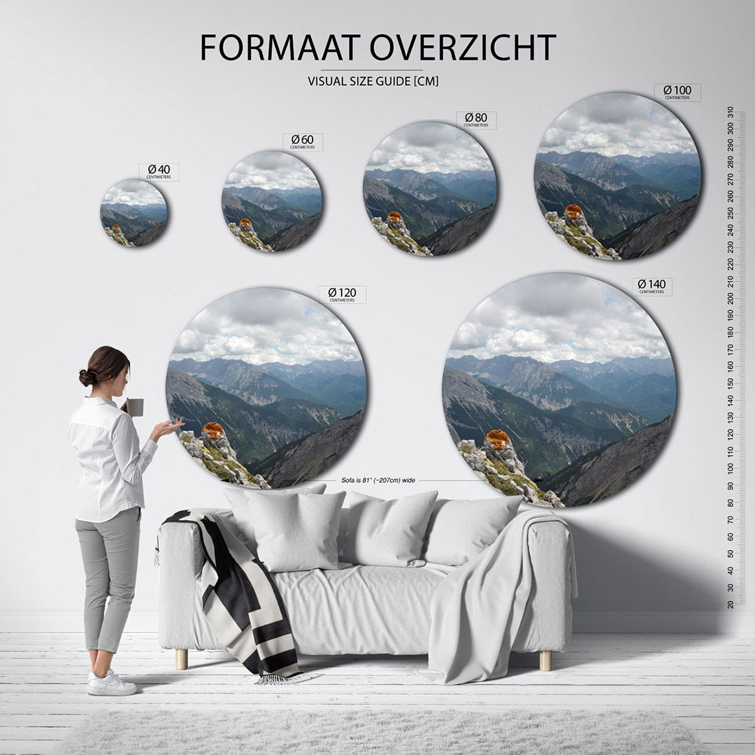 Berglandschap – ronde wanddecoratie met fotografie
