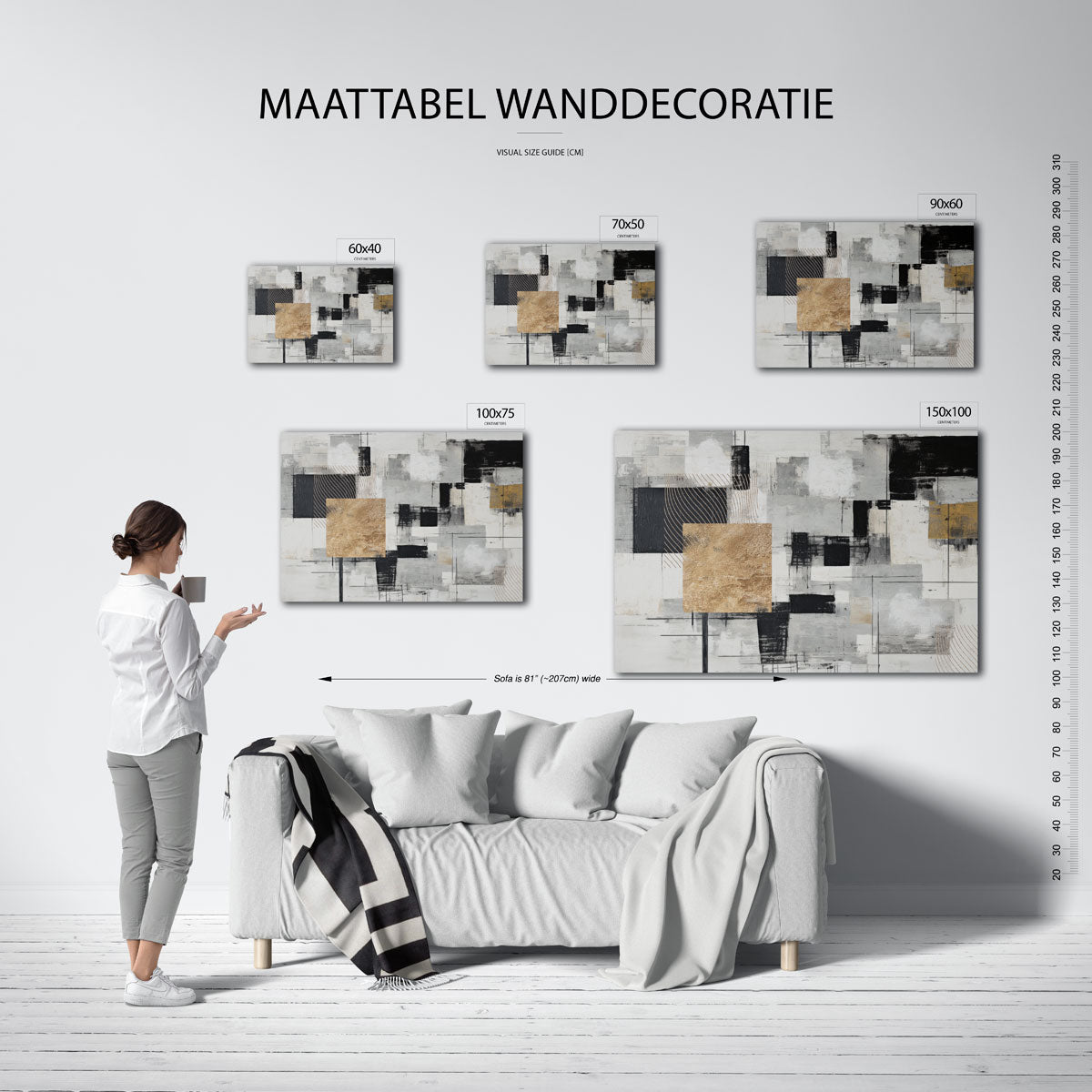 Geometrische compositie – Zwart – moderne liggende wandkunst