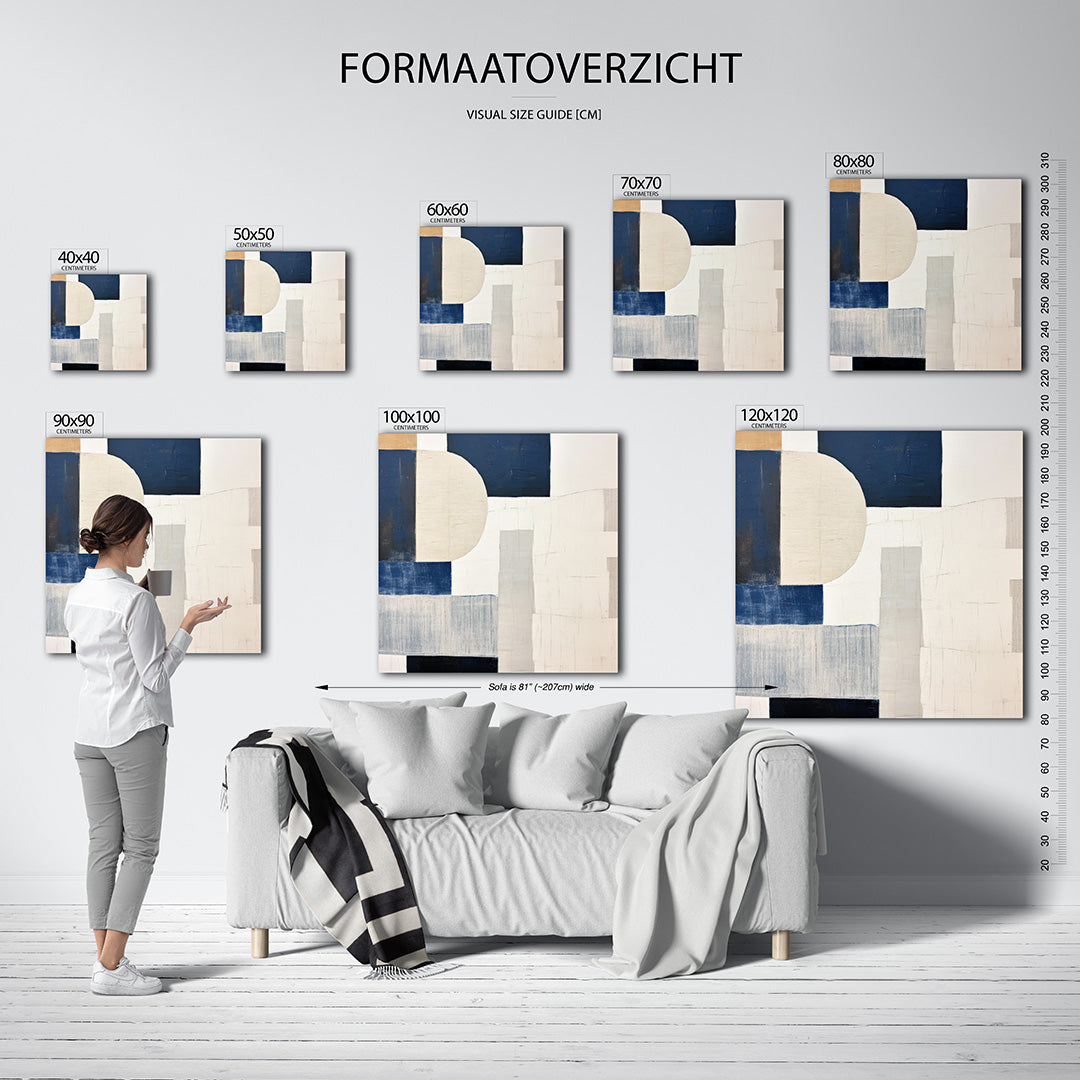 Geometrische vormen compositie kunstwerk – sfeerbeeld – dit werk toont een harmonieuze compositie van rechthoeken en cirkels