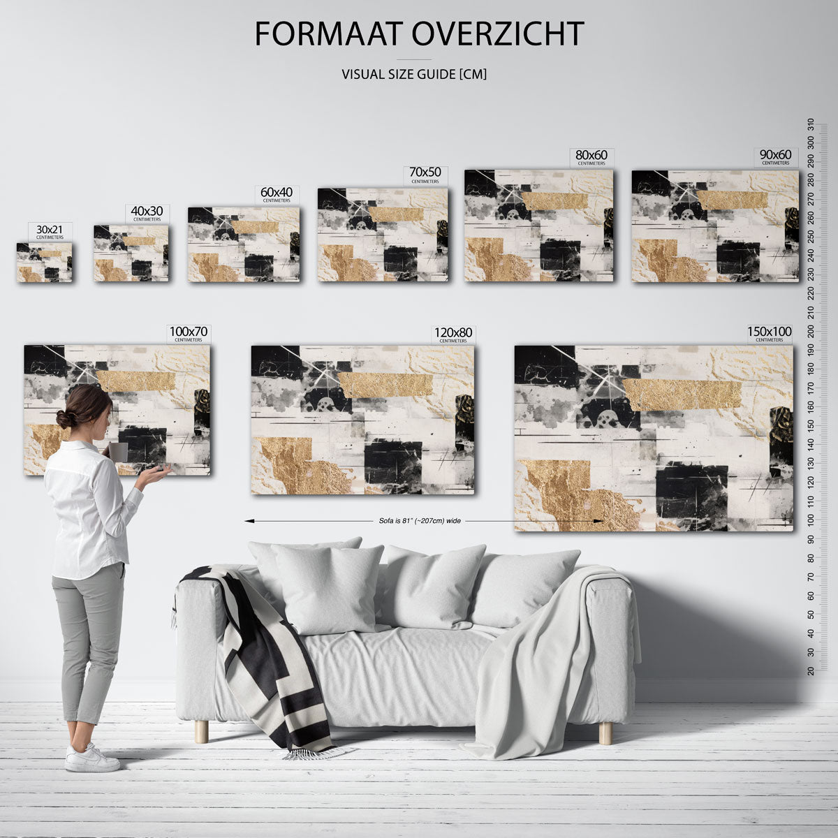 Abstracte vormen en goud – liggende muurposter met abstracte vormen