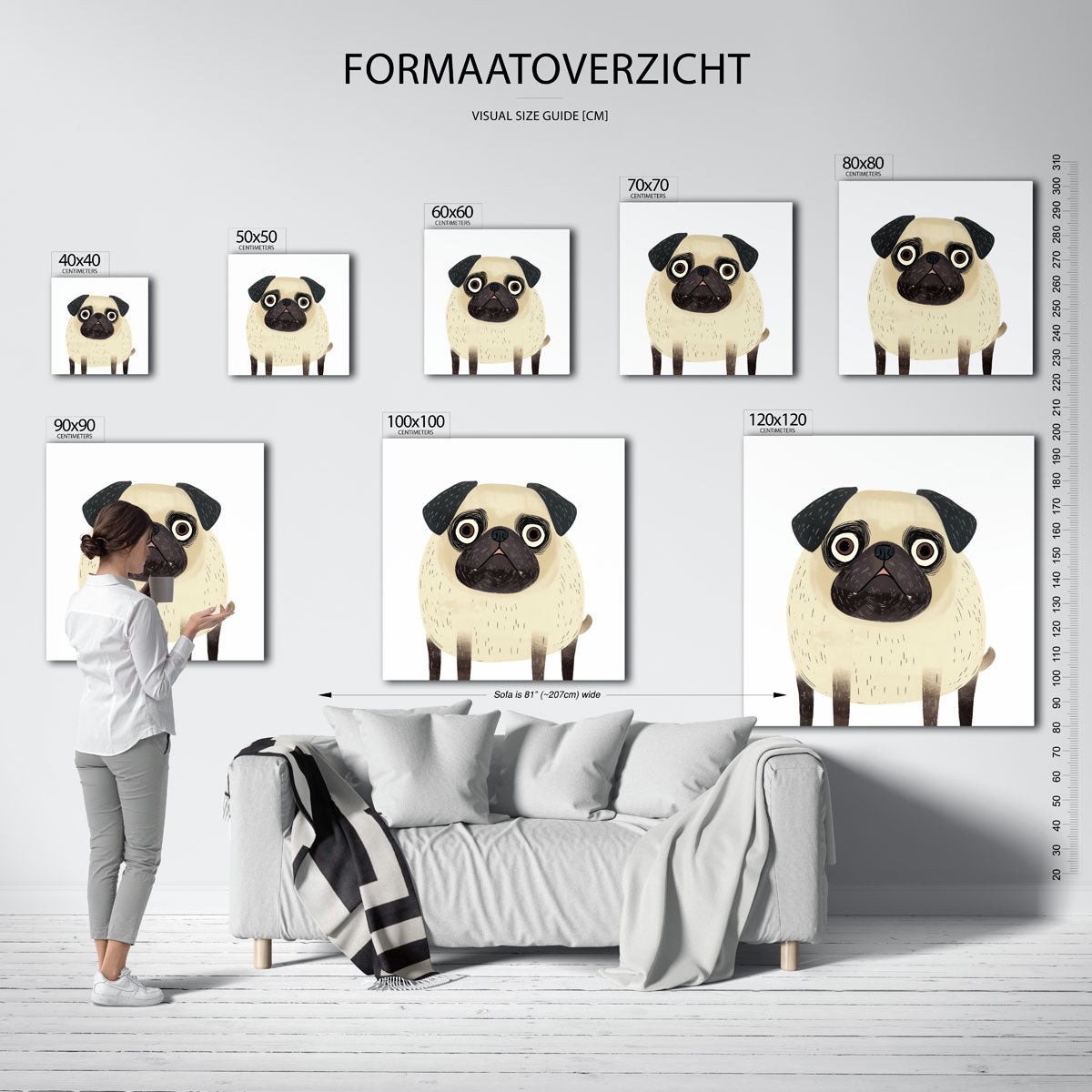 Mopshond – vierkante muurposter voor de kinderkamer