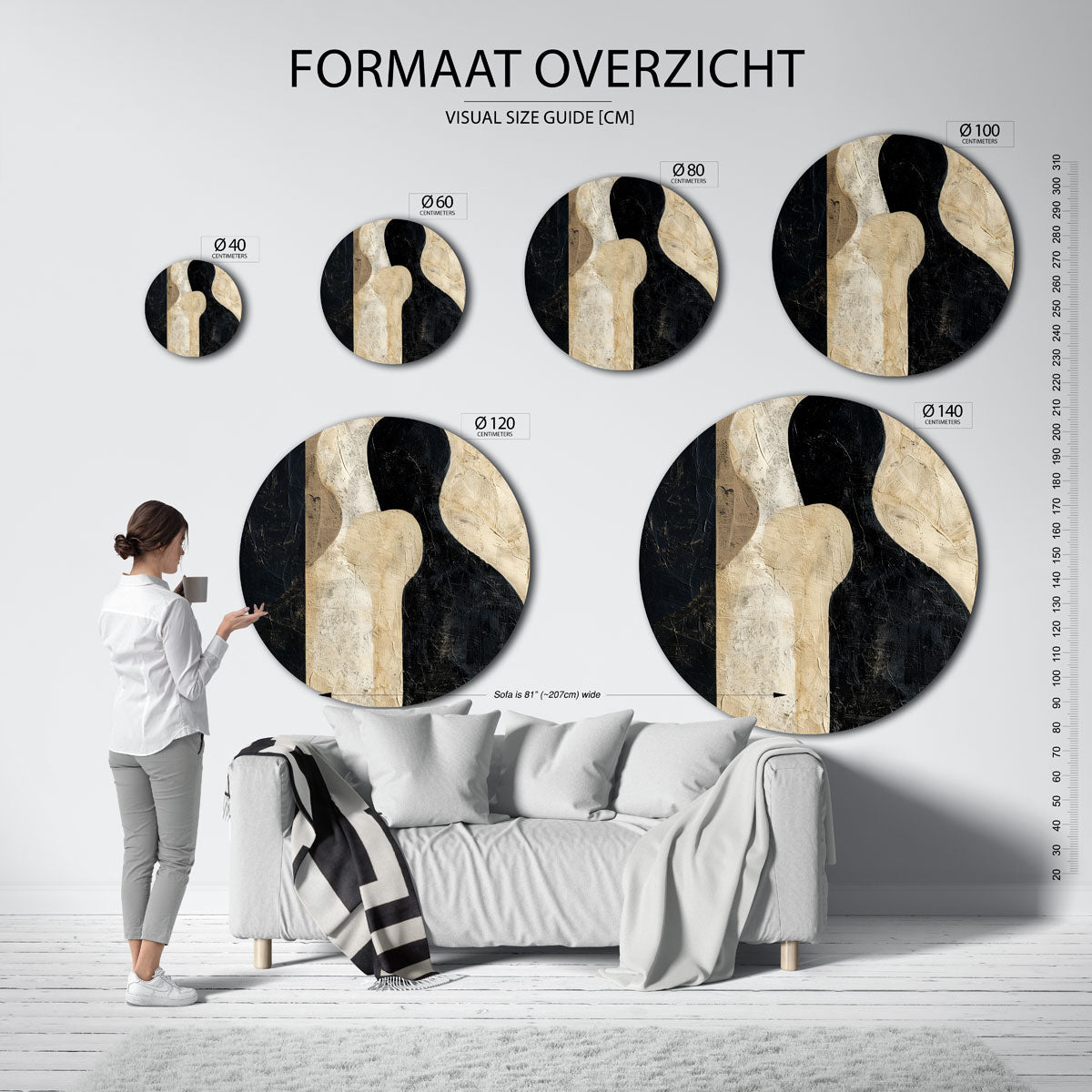 Abstracte silhouetten – ronde muurdecoratie met vrouwelijk portret