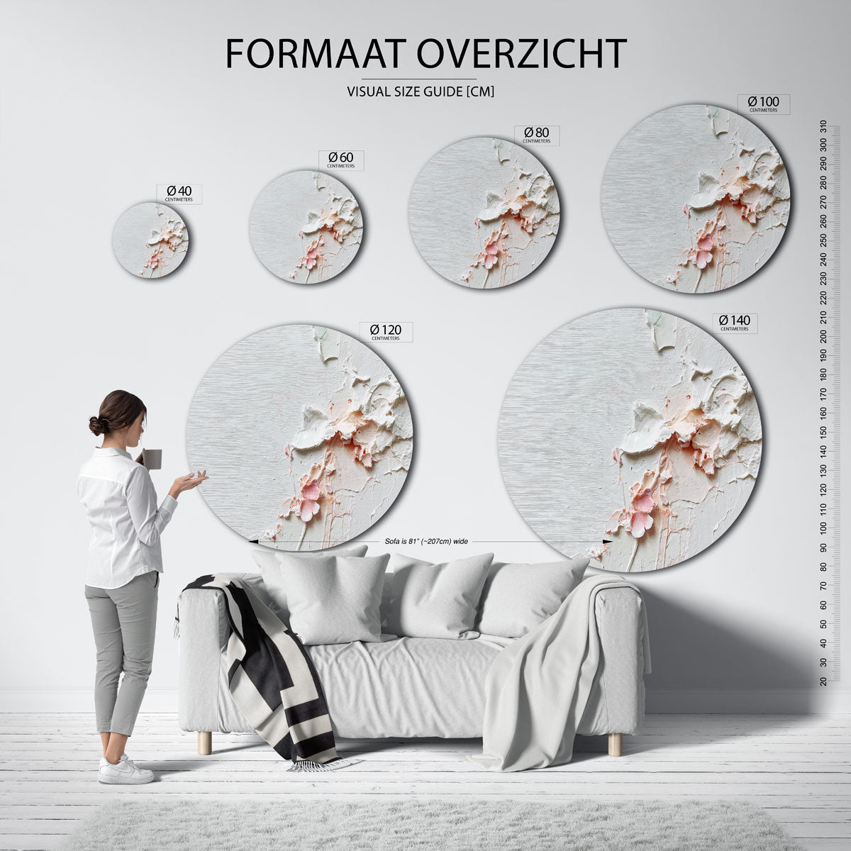 Textuur en kleur – ronde muurdecoratie met vrouwelijk portret