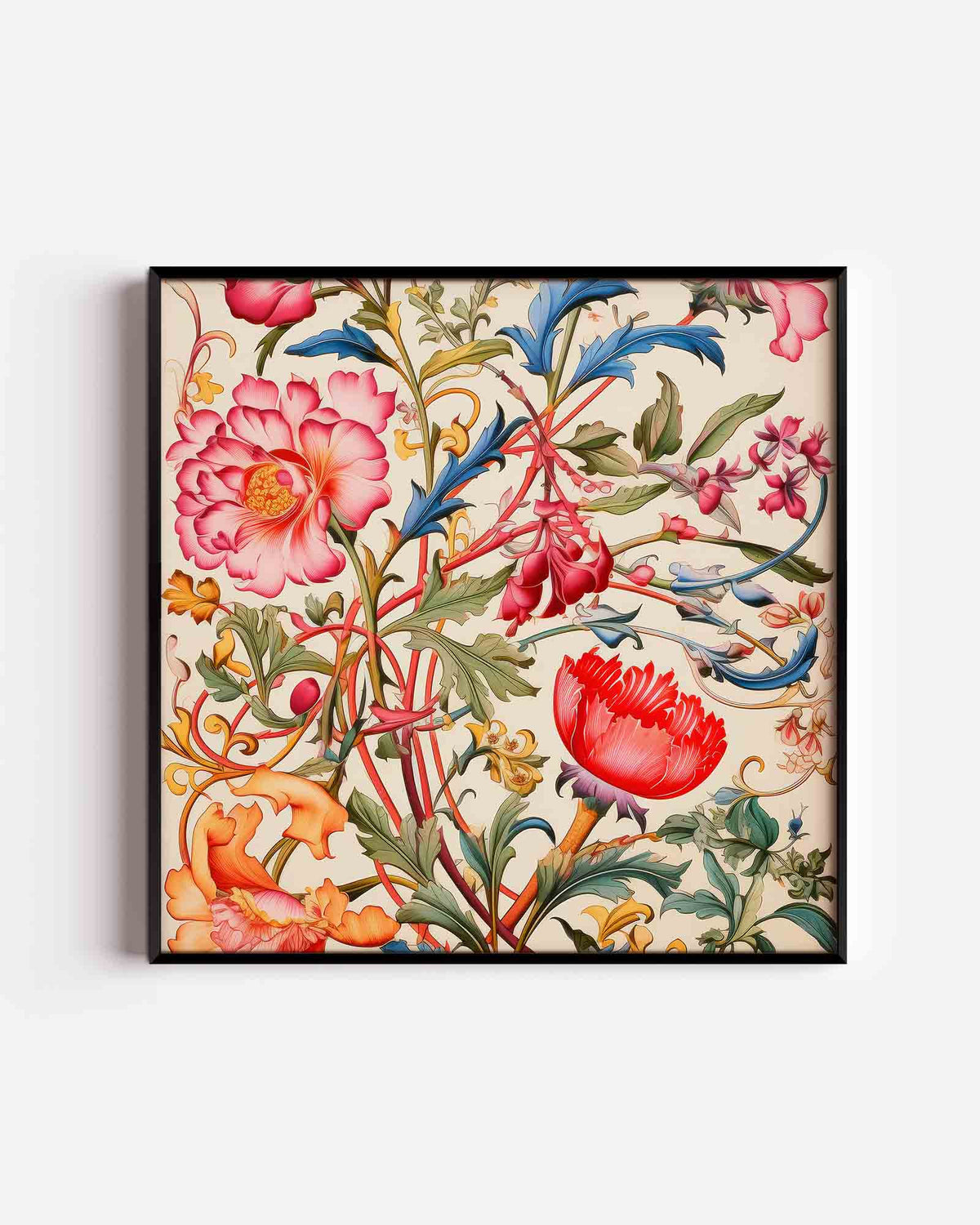 Bloemen en bladeren – kleurrijke illustratie poster als wanddecoratie