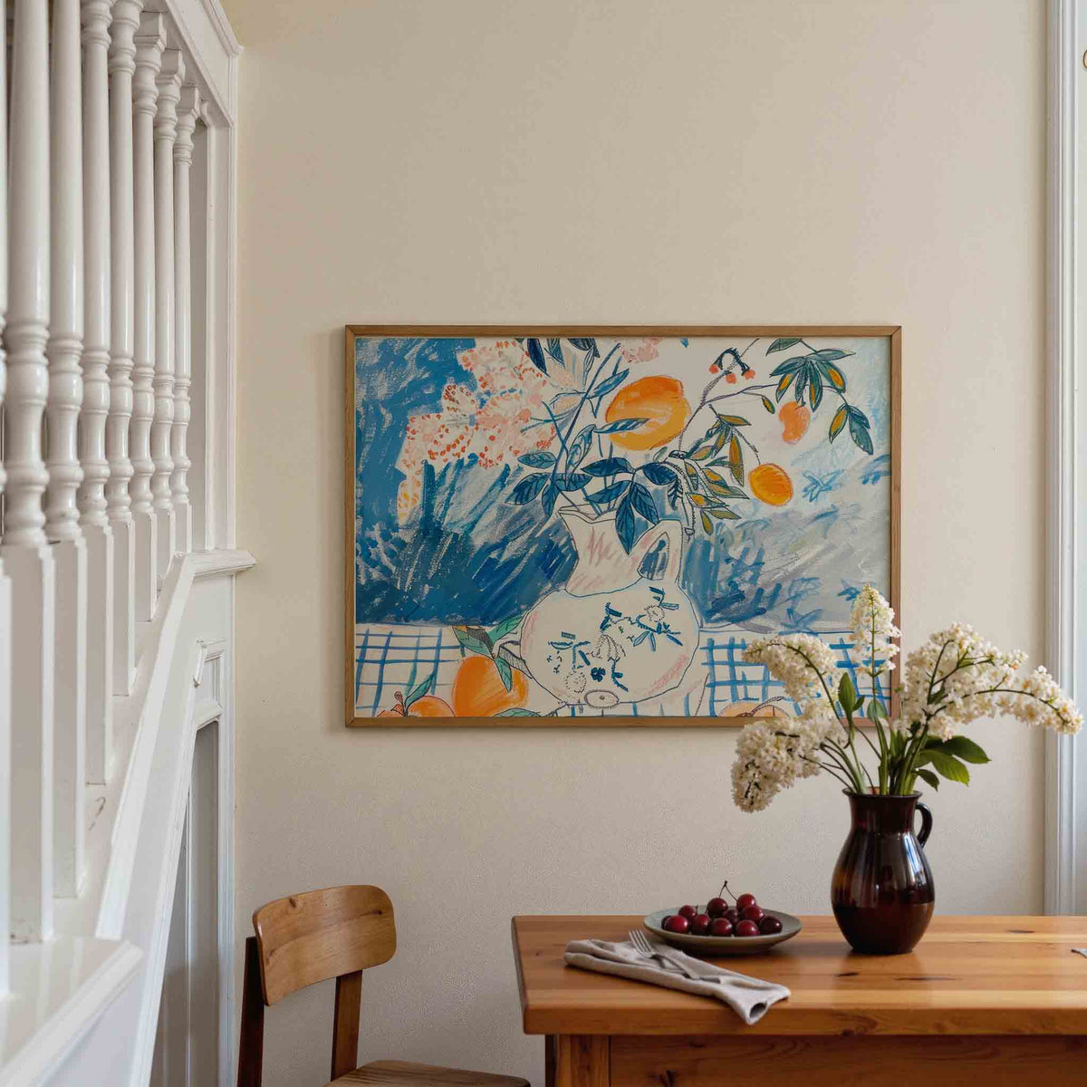 Vaas met sinaasappels – liggende illustratie poster als wanddecoratie