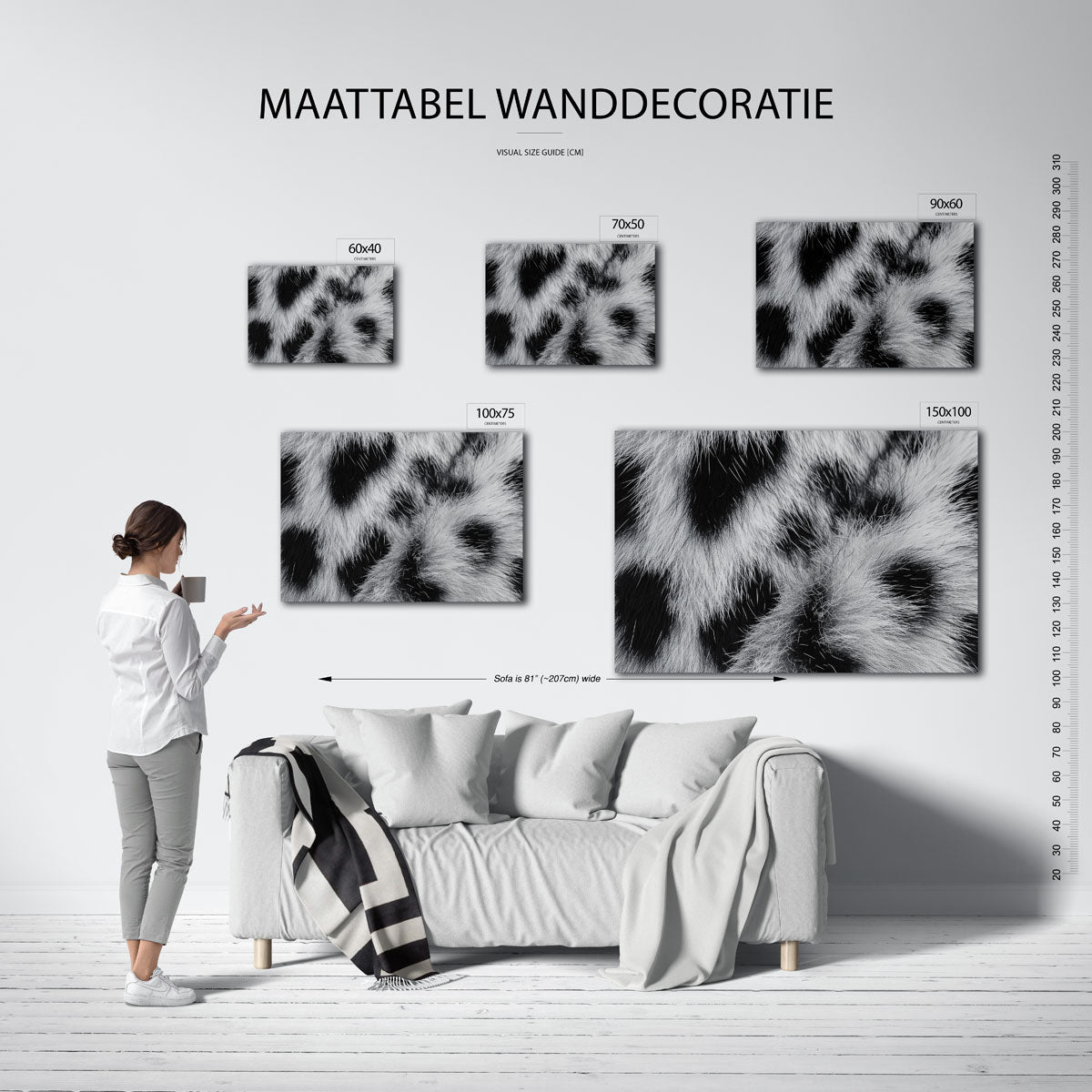 Zwart wit vachtpatroon – kunstwerk op canvas, dibond of plexiglas