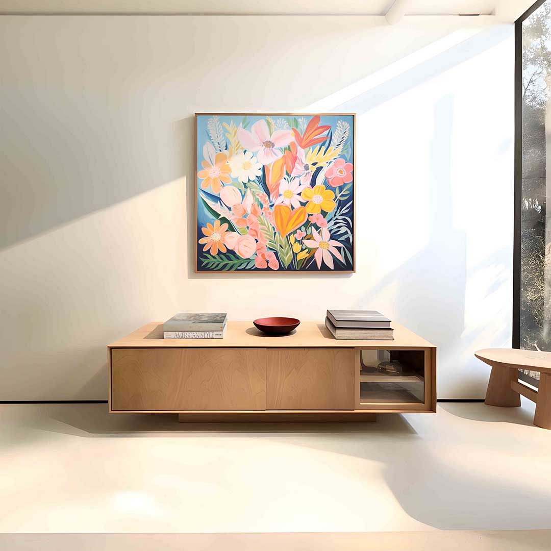 Bloemenpracht – vierkante bloemen wanddecoratie van WallArtistic