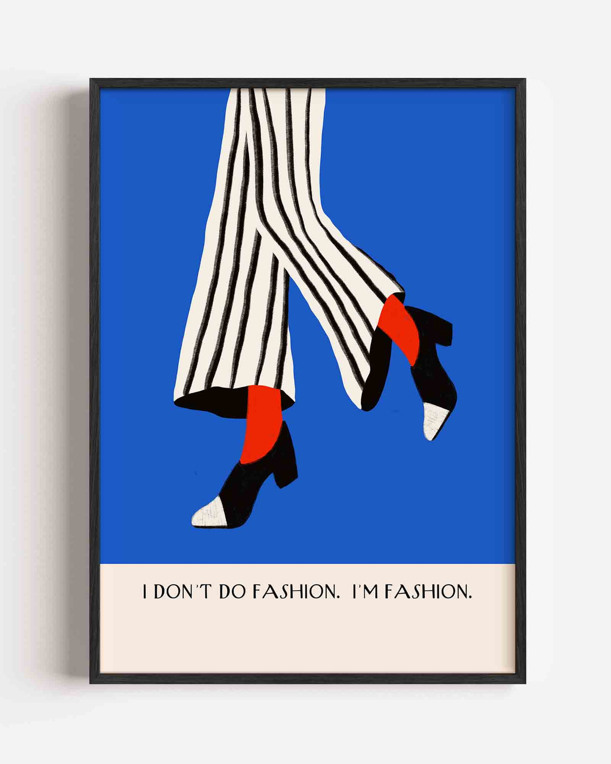 Gestreepte broek en hakken – Slow Living portret poster als wanddecoratie