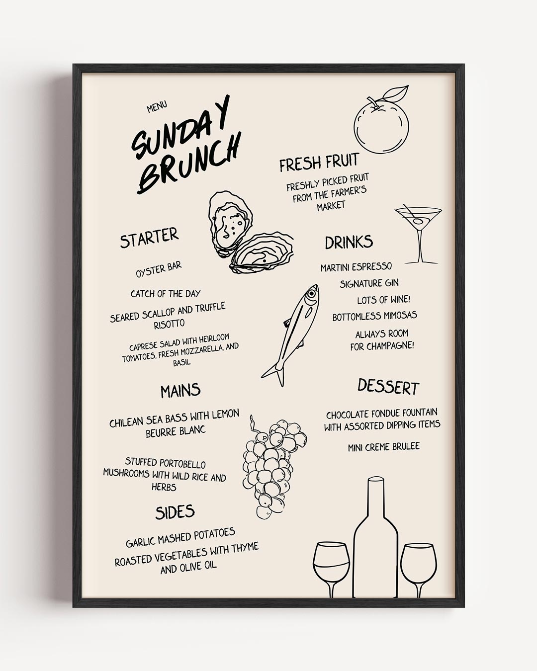 Sunday Brunch Menu – keuken portret poster als wanddecoratie