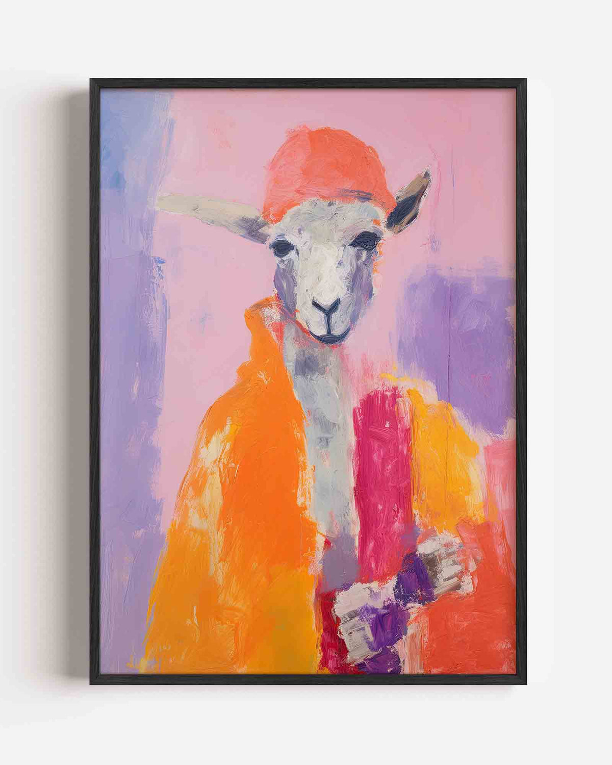 Schaap met oranje muts – kids portret poster als wanddecoratie