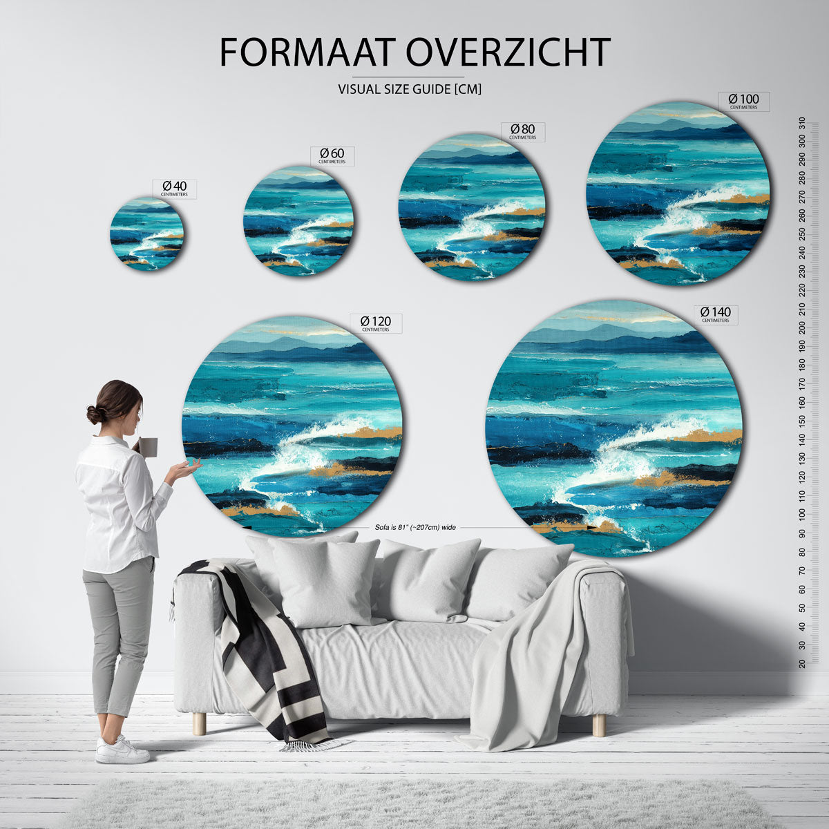 Zeezicht – moderne ronde muurdecoratie met abstracte vormen