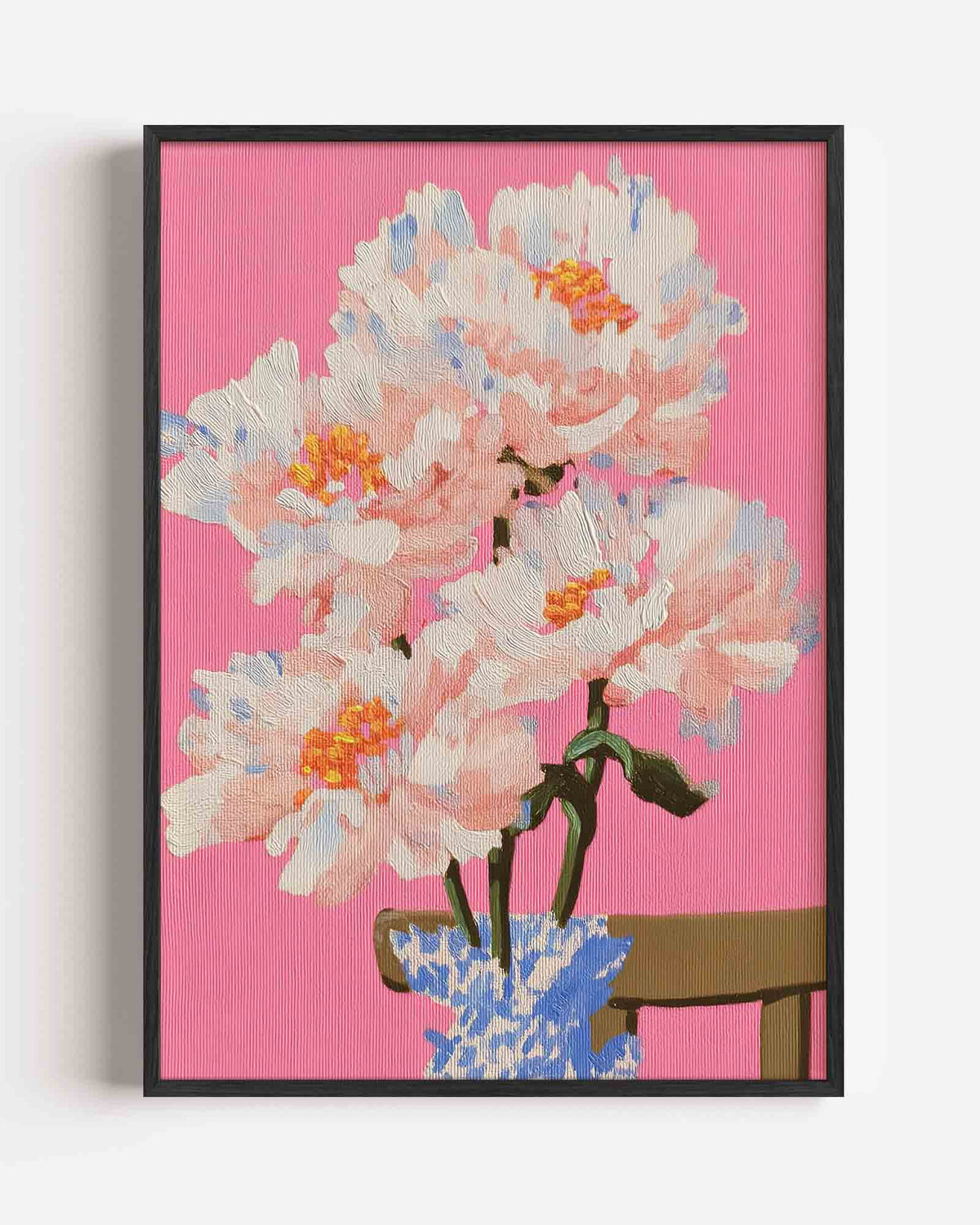 Bloemen op roze achtergrond – dromerige illustratie poster als wanddecoratie