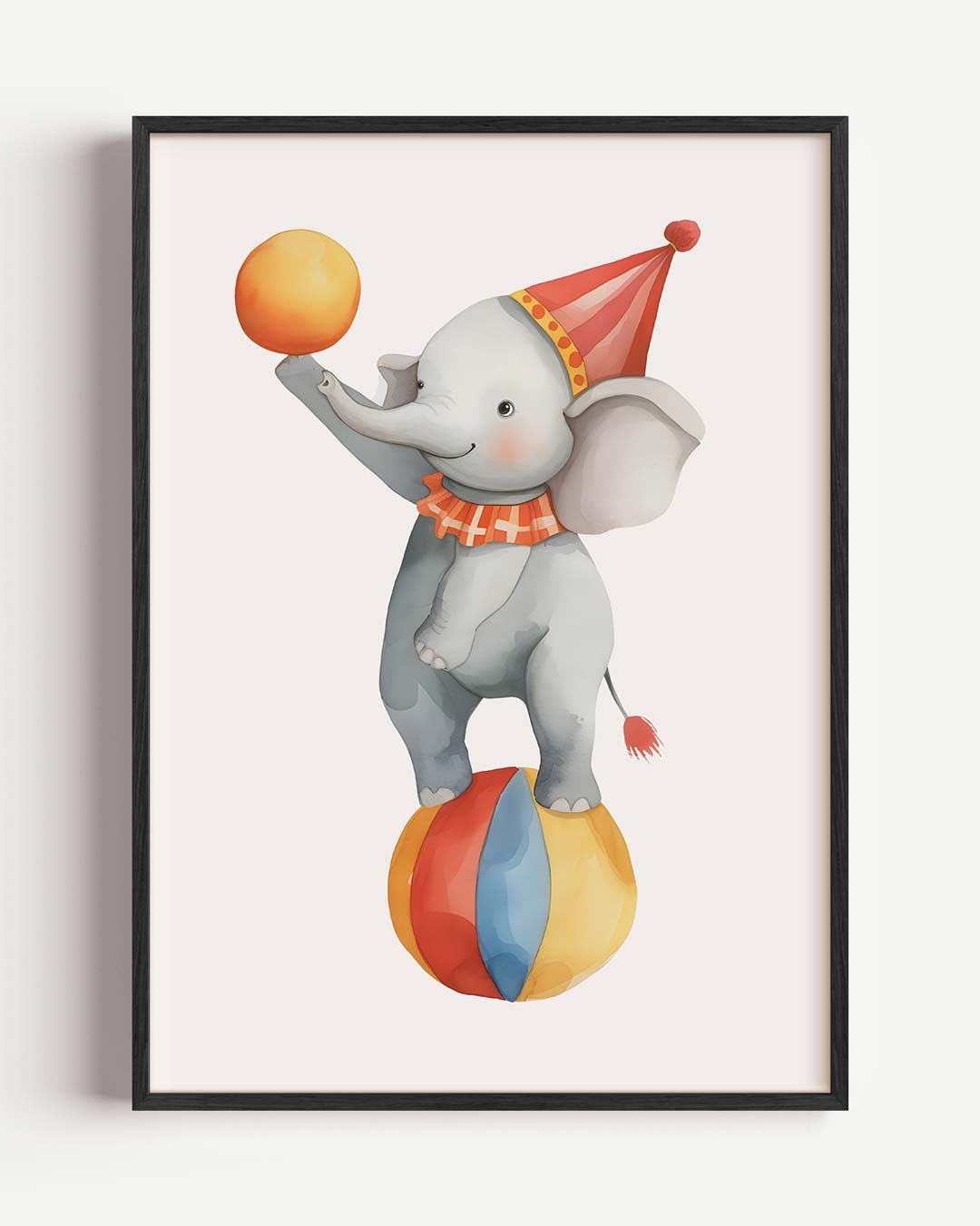 Schattige Olifant op Circusbal – kids portret poster als wanddecoratie