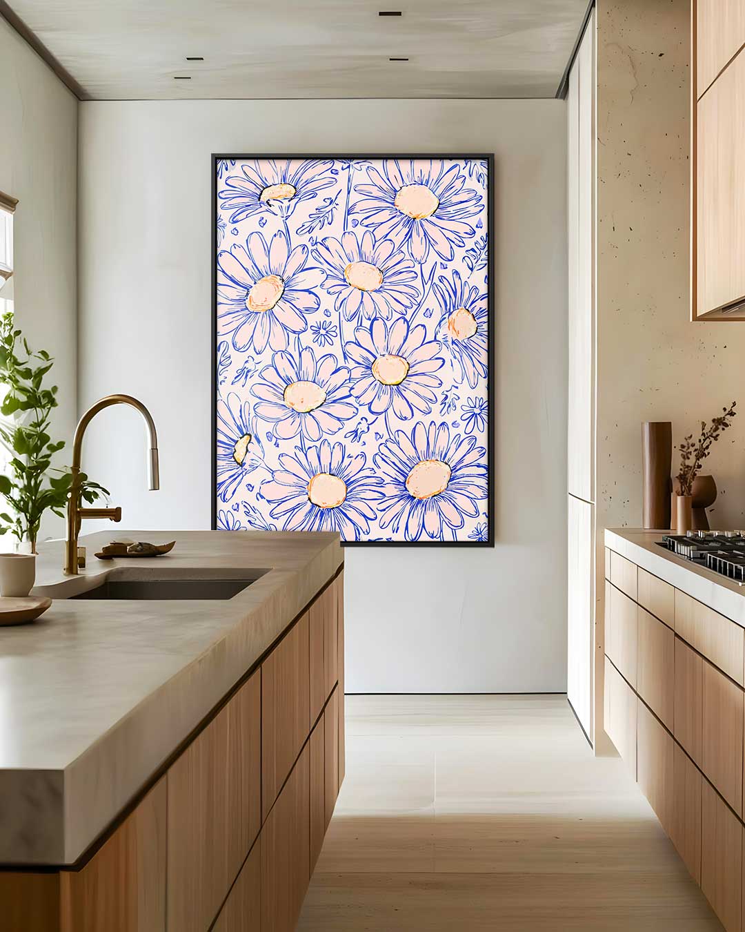 Zonsondergang Madeliefjes – plexiglas wanddecoratie in portret formaat