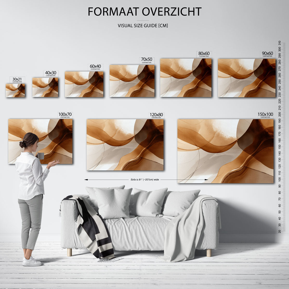 Abstracte bruine vormen – liggende muurposter met abstracte vormen