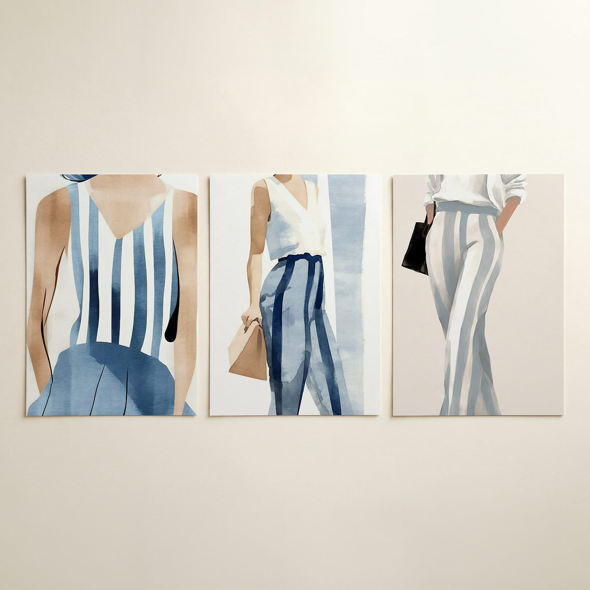 Gestreepte harmonie driedelige posterset in tweede interieur