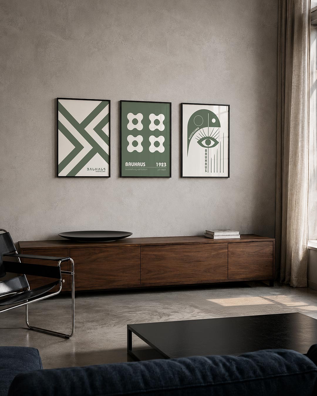 Lijnenspel en ritme driedelige posterset – deze posterset in drie delen toont een dynamisch lijnenspel met diagonale vormen
