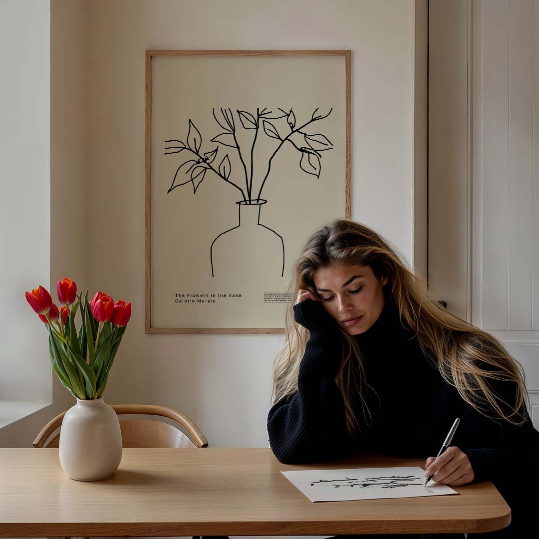 Minimalistische Bloemenvaas – culinaire wandkunst als portret poster