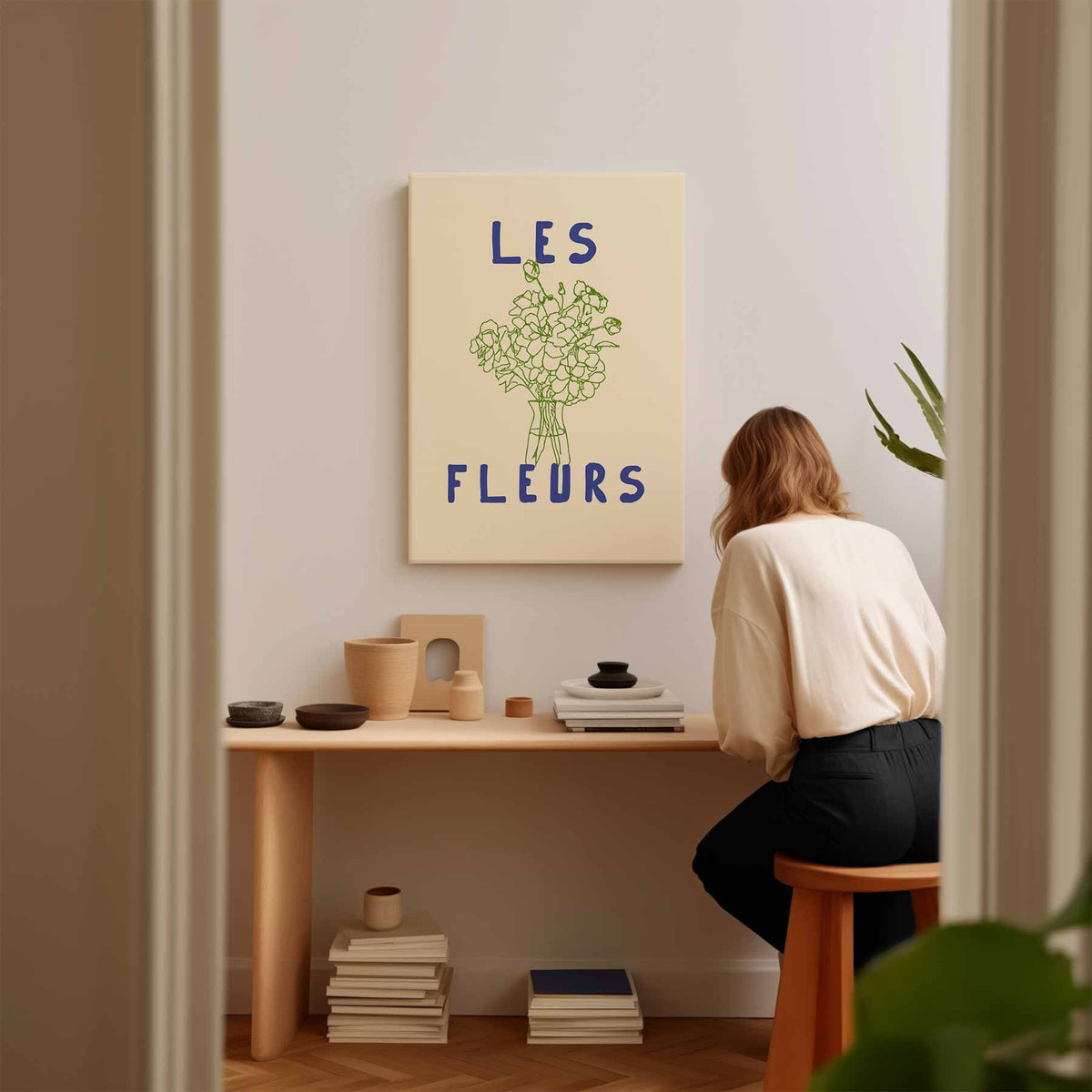 Les Fleurs Minimalistisch – kunstwerk met zwarte baklijst