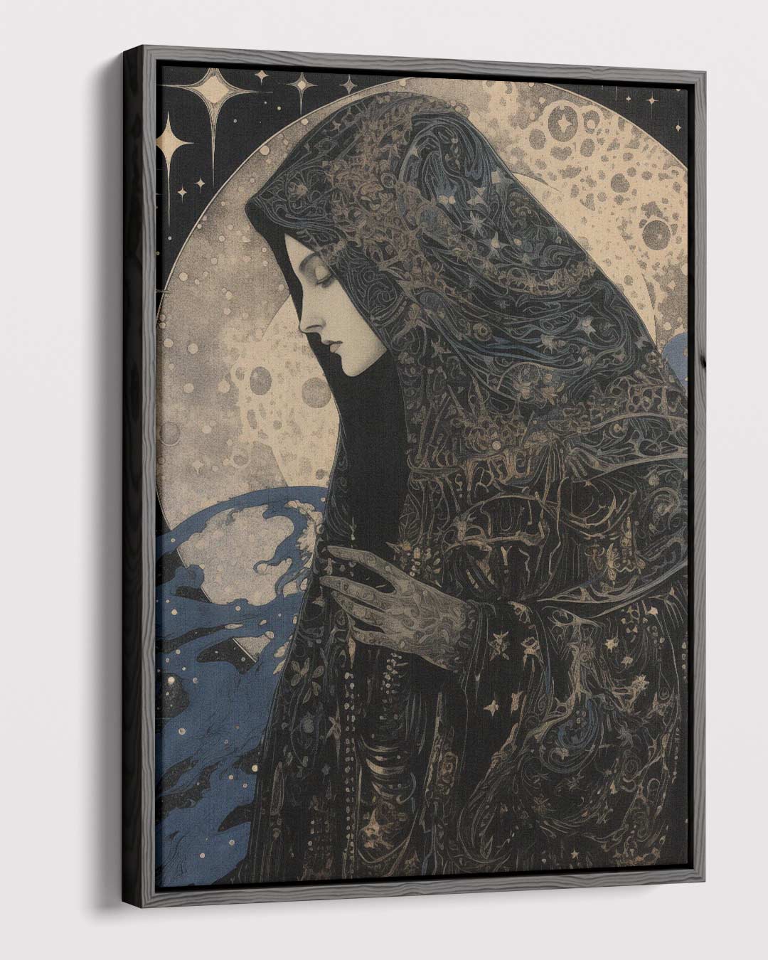 Mystieke Maan Beschouwer – canvas wanddecoratie in portret formaat