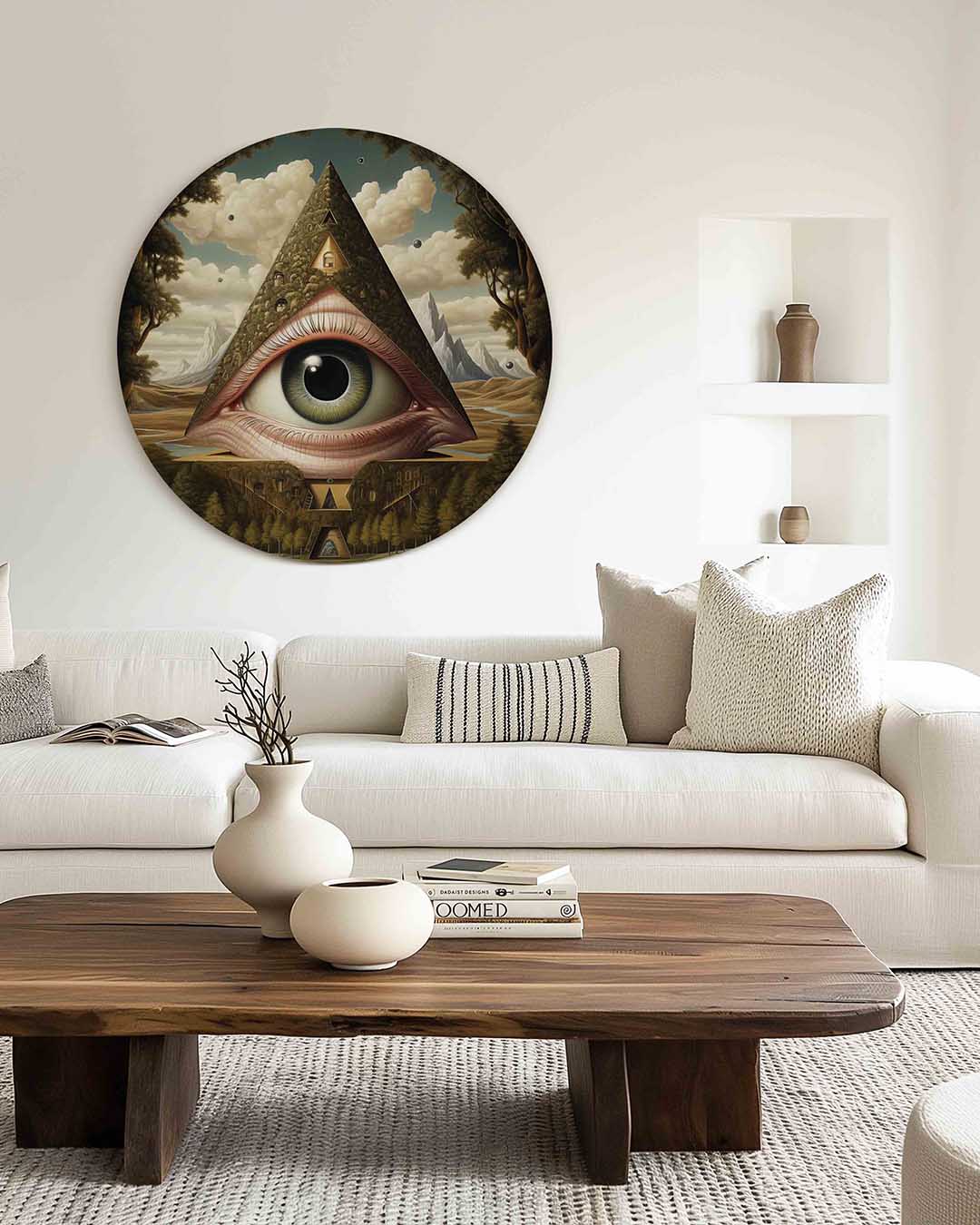 Oog en piramide – illustratie muurcirkel als ronde muurdecoratie