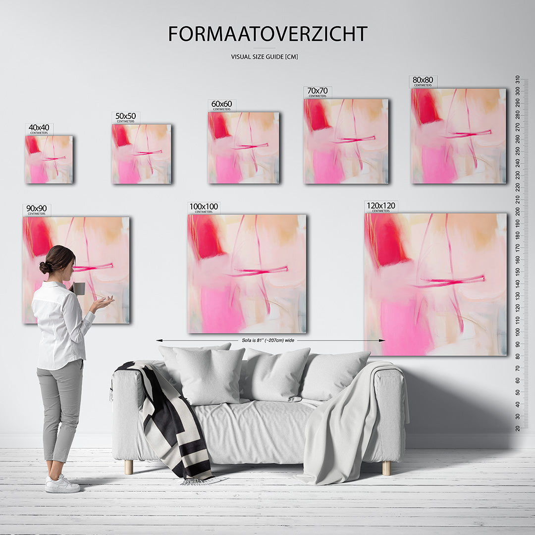 Zachte kleuren compositie kunstwerk – materiaalweergave – dit werk toont een vloeiende compositie van roze en beige tinten