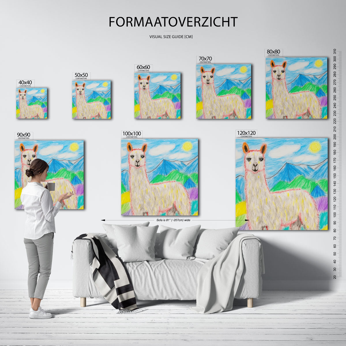 Lama in berglandschap – vierkante muurposter voor de kinderkamer