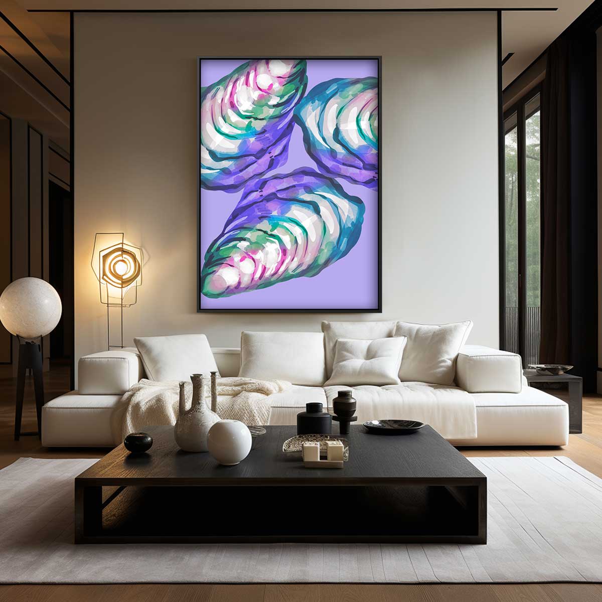 Kleurrijke Abstracte Oesters – kunstwerk met zwarte baklijst