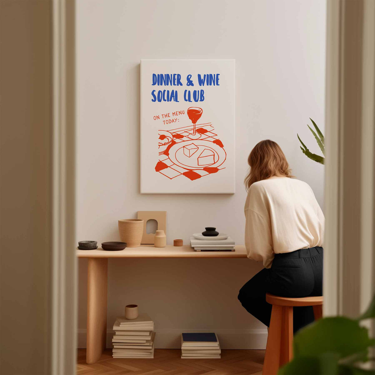 Dinner & Wine Social Club Poster – kunstwerk met zwarte baklijst