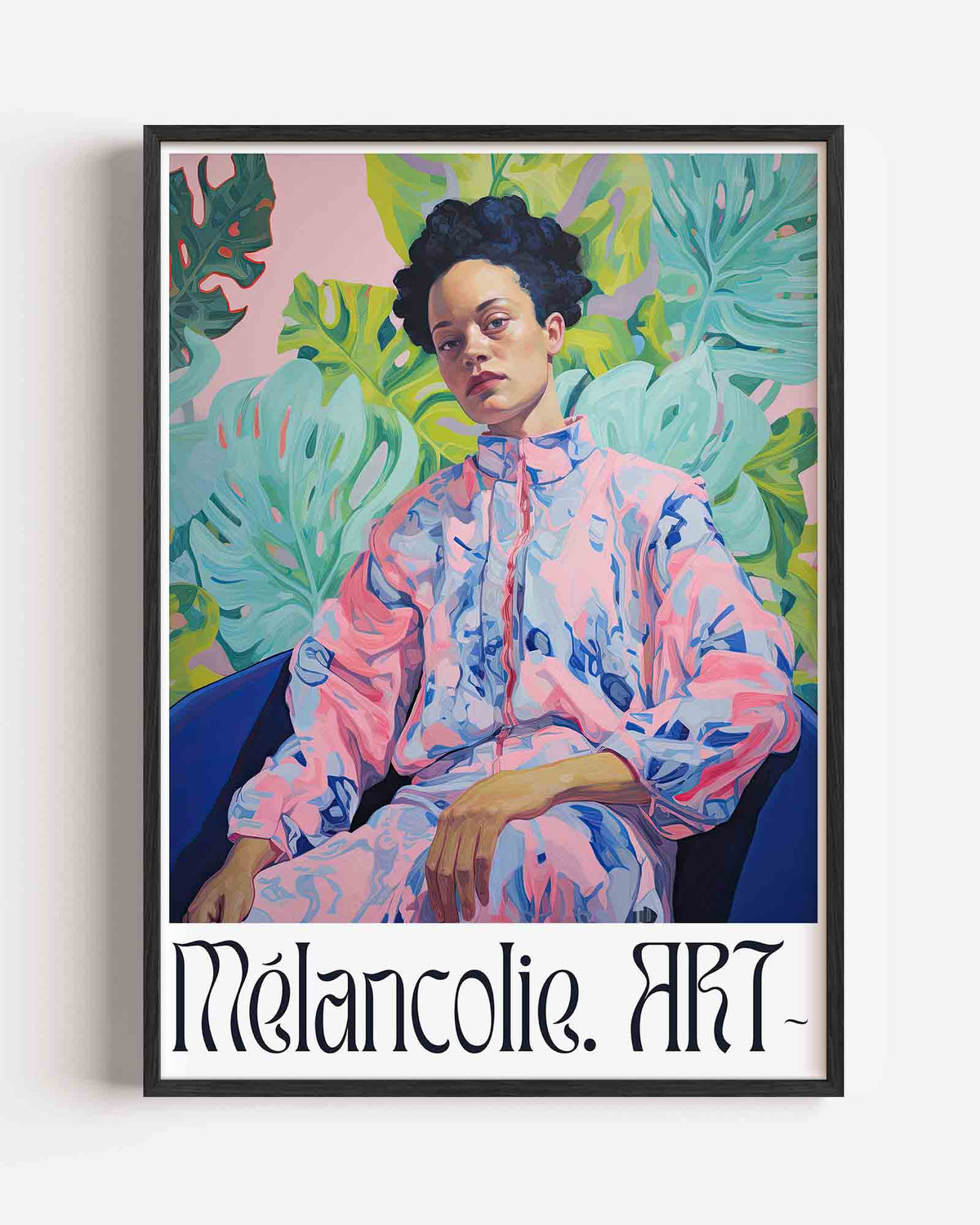 Persoon met groene bladeren – kleurrijke illustratie portret poster als wanddecoratie