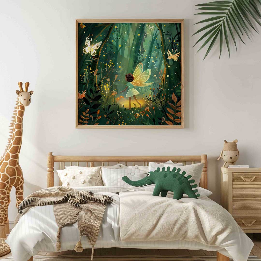 Vleugels en bos – vierkante kinderkamer wanddecoratie van WallArtistic