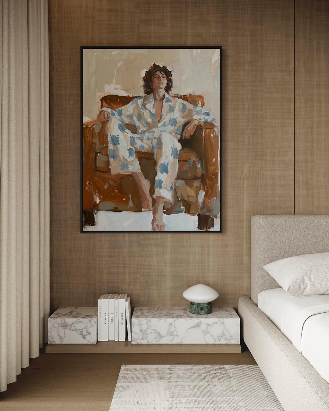 Relaxte zithouding – kunstwerk op canvas, dibond of plexiglas