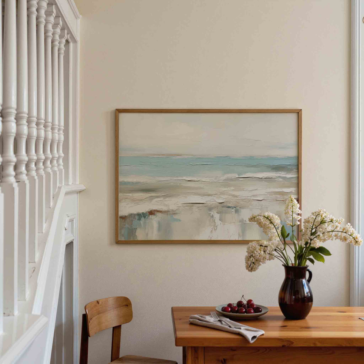 Strand en zee – liggende illustratie poster als wanddecoratie