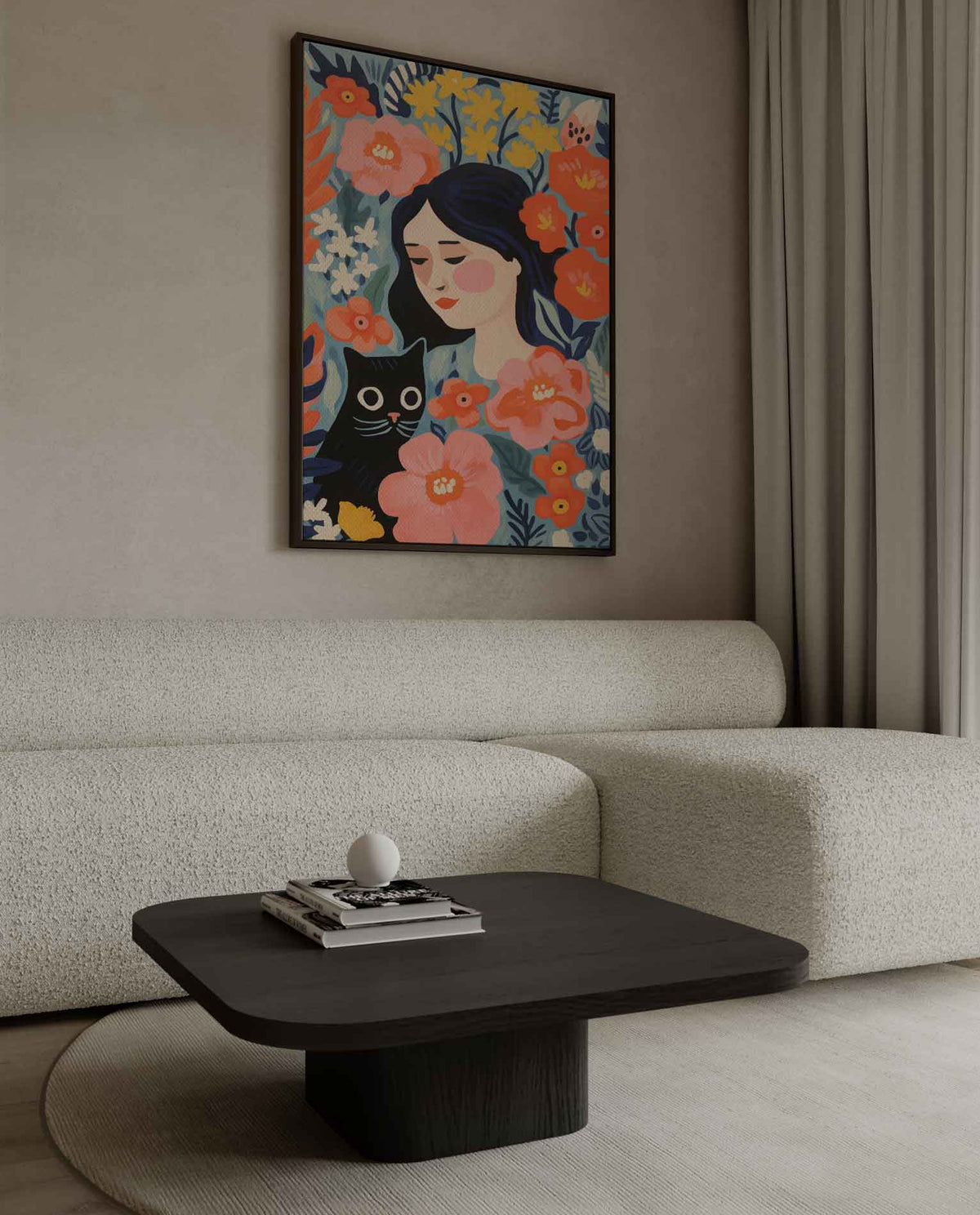 Bloemendroom met Kat – canvas wanddecoratie in portret formaat