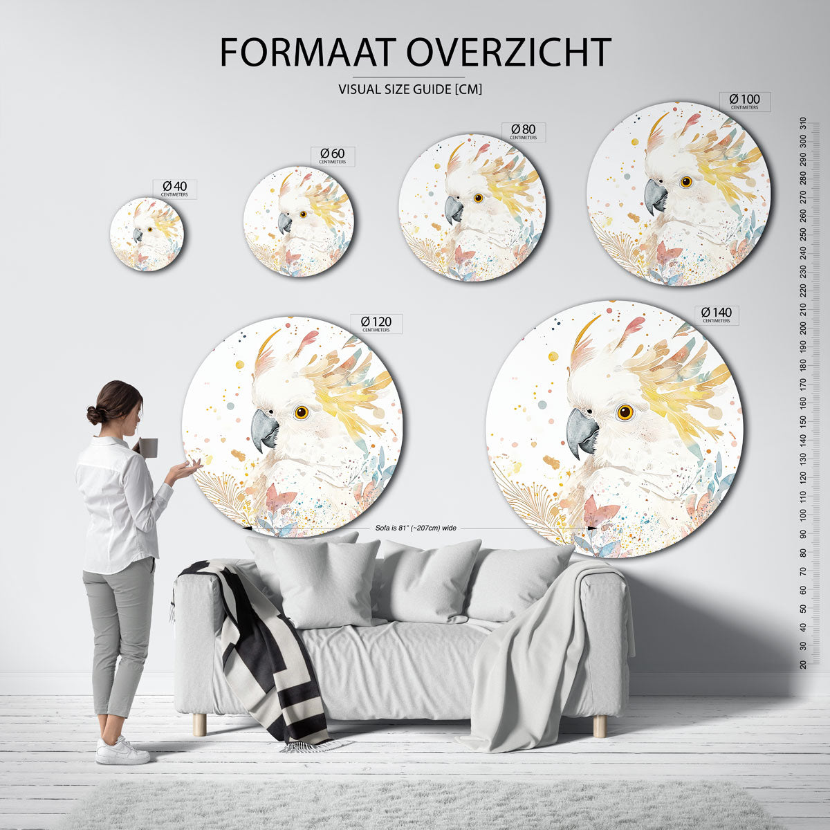 Papegaai – ronde muurcirkel met kleurrijke illustratie